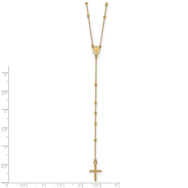 Curata 14k Yellow Gold Polished Long Cross Rosary Necklace, 24"