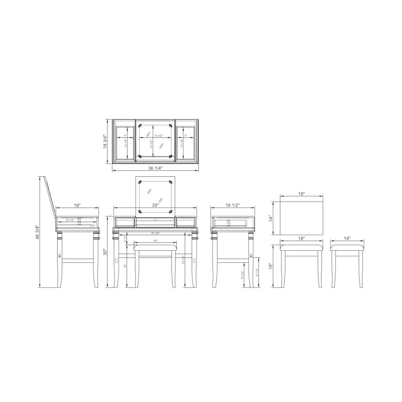 Linon Orhei White Vanity Set