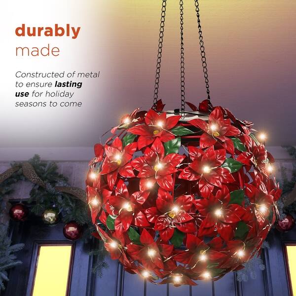 Shop Black Friday Deals On Alpine Corporation Solar Christmas Hanging Poinsettia Ornament With Led Light Red On Sale Overstock 28639788