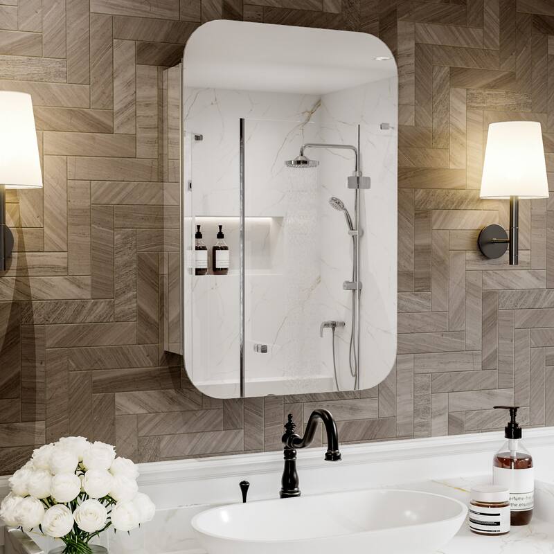 Modland Single Door Bathroom Medicine Cabinet with Mirror Adjustable Shelves,Recessed or Surface Mount - 20"x31"
