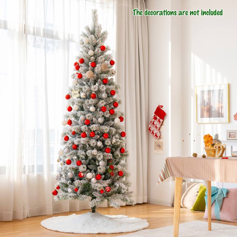 Gymax 5/6/7.5/8 ft Pre-lit Snow Flocked Artificial Christmas Tree w/