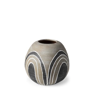 Brown Gray and White Arches Round Ceramic Vase - 10" W x 10" H x 10" D