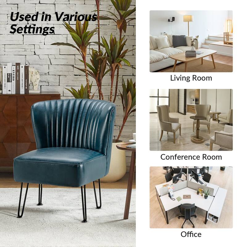 Donia Modern Faux Leather Armless Wingback Side Chair with Metal Legs Set of 2 by HULALA HOME