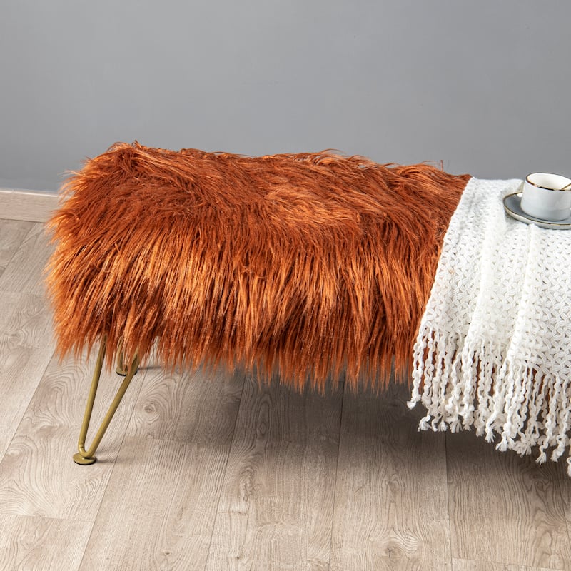 Home Soft Things Mongolian Ottoman Bench with Gold Metal Legs