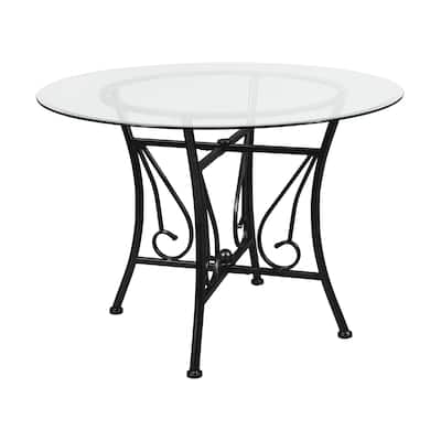 42'' Round Glass Dining Table with Curl Accent Matte Metal Frame - 42"W x 42"D x 29"H - 42"W x 42"D x 29"H