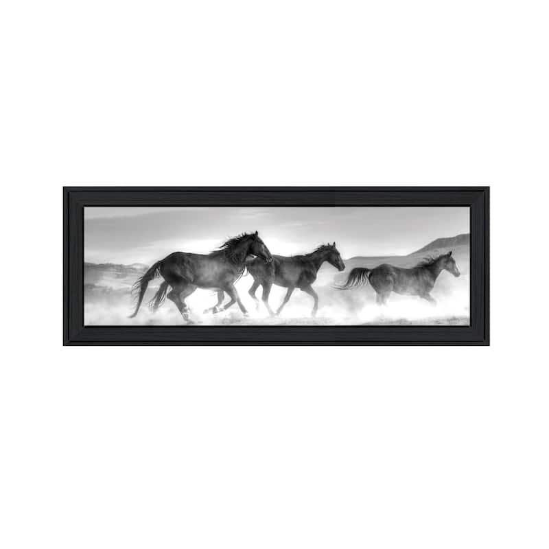 TrendyDecor4U Coastal "Horses Rolling By" Framed Print Wall Art - Charcoal