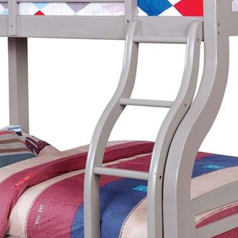 Tedy Twin over Full Bunk Bed with Curved Ladder, Guardrails, Gray