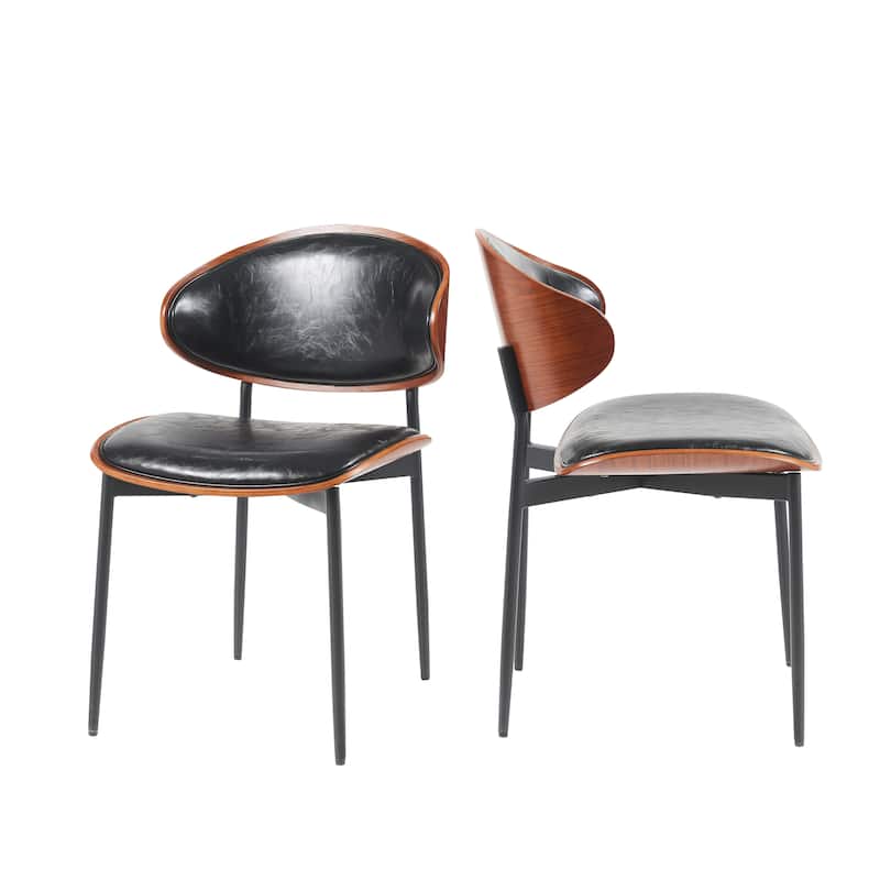 Faux Leather Dining Chairs Set of 2, Modern Bentwood Frame Chairs w/ Upholster Seat, Armless Kitchen Chairs w/ Metal Legs