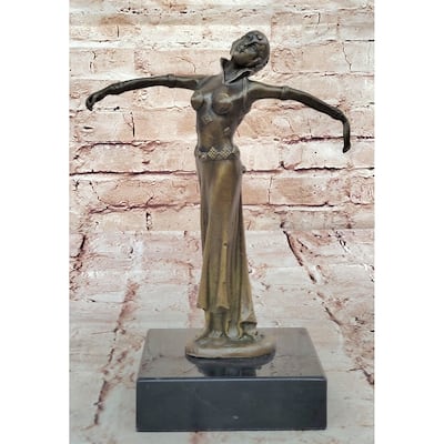 Chiparus Art Deco Bronze Dancer Sculpture With Outstretched Arms