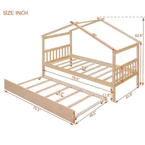 Whimsical Twin House Bed with Trundle - Safe Pine Frame