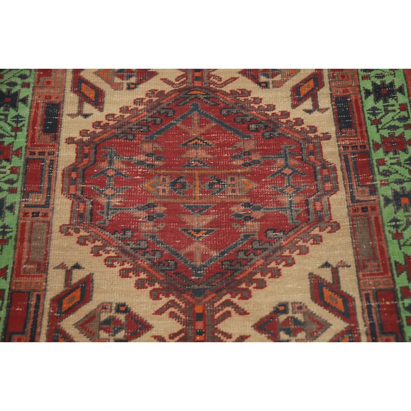 Hand Knotted Oriental 100% Wool Carpet Traditional Tribal Beige & Ivories Ardebil Runner Rug - 10' 5'' X 3' 1''