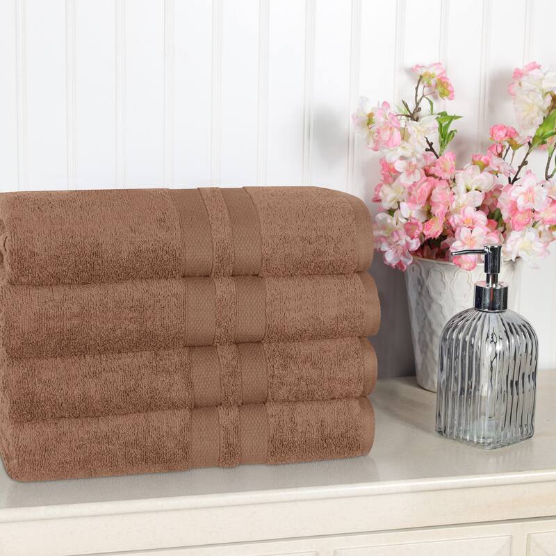Superior 100% Ultra Soft Cotton Highly Absorbent Medium Weight Solid Bath Towel – Set of 4 - Chocolate