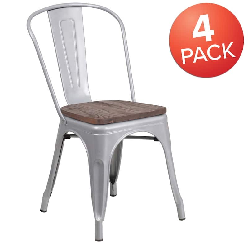Wood Seat/ Galvanized Steel Stackable Chair (Set of 4) - 18"W x 20"D x 33"H