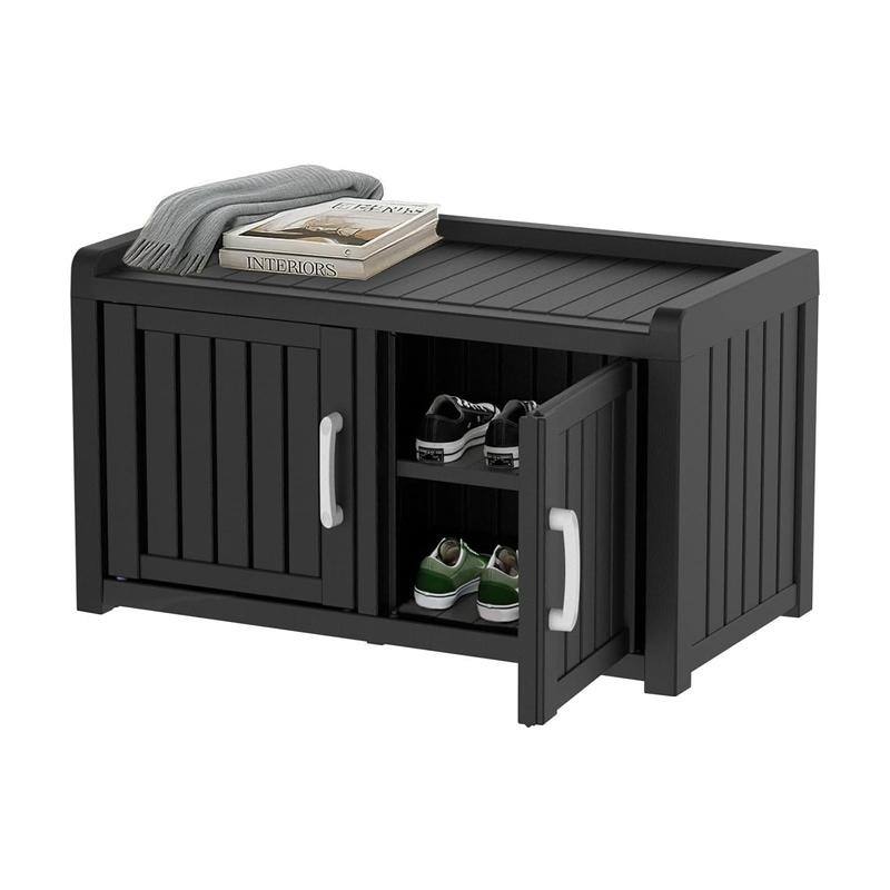 Double Door Shoe Cabinet Waterproof UV-Resistant,Storage Bench Indoor Outdoor -Space-Saving Entryway Organizer​