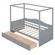preview thumbnail 13 of 16, Pine Wood Twin Size Canopy Day Bed Frame with 2 Drawers and Built-in Backrest, Modern Platform Bed Frame for Kids, Teens