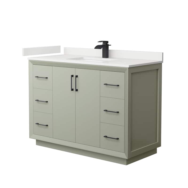 Wyndham Collection WCF414148S-QTZ-UNSMXX Strada 48" Free Standing - Light Green / White Quartz Top / Matte Black