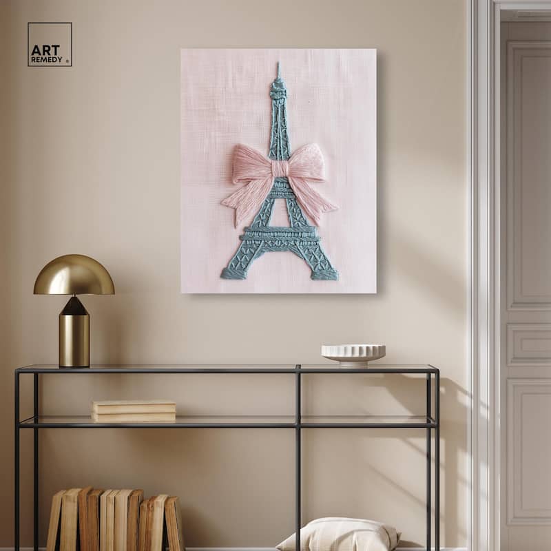 Stitched Eiffel Tower Bow Canvas by Art Remedy, Gallery Wrapped