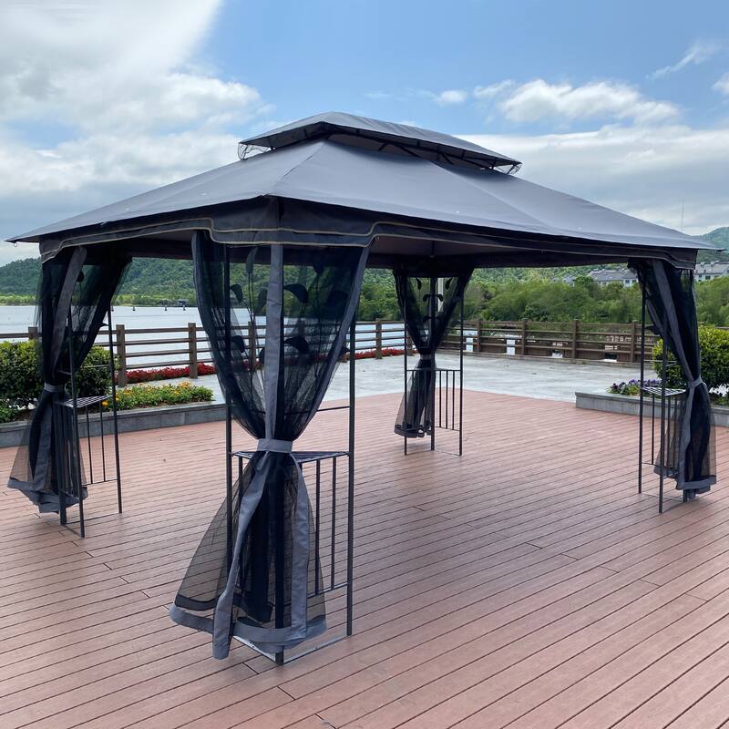 13x10 Outdoor Gazebo Canopy Tent With Ventilated Double Roof And Mosquito net for Lawn(Detachable Mesh Screen On All Sides)