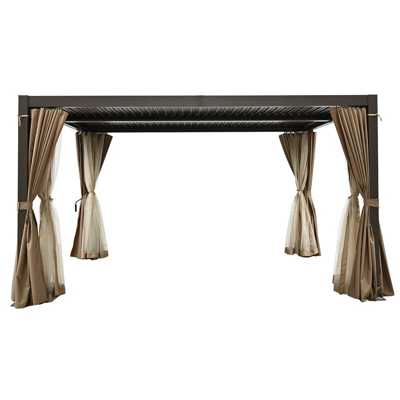 10 ft. x 13 ft. Aluminum Louvered Pergola with Adjustable Roof and Curtains