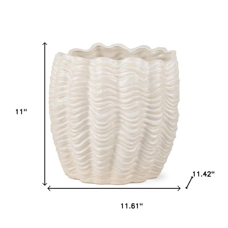11" Cream Ceramic Sculptural Waves Table Vase - 11.61