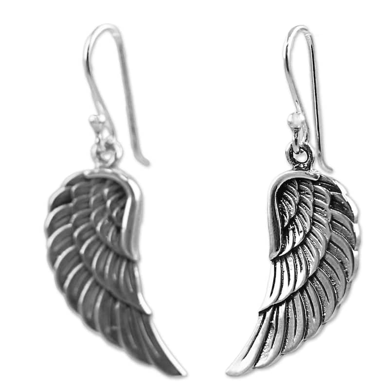 Sterling Silver Dangle Earrings, 'Loving Wings' - 1.6*0.6