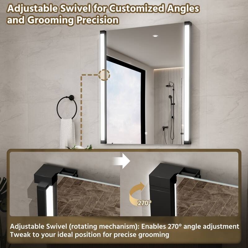 Modland 270° Adjustable LED Bathroom Mirror with Lights Stepless Dimming and Memory Function