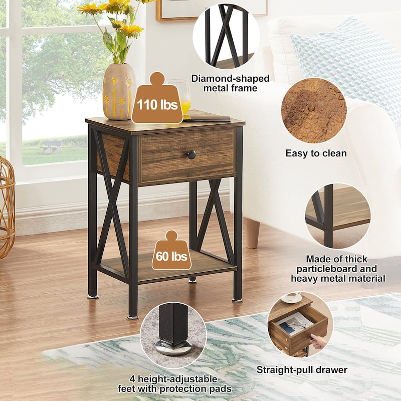 Javlergo Set of 2 Nightstand with 1 Drawer and Storage Shelf, End Table Bedside Table for Bedroom Living room Office
