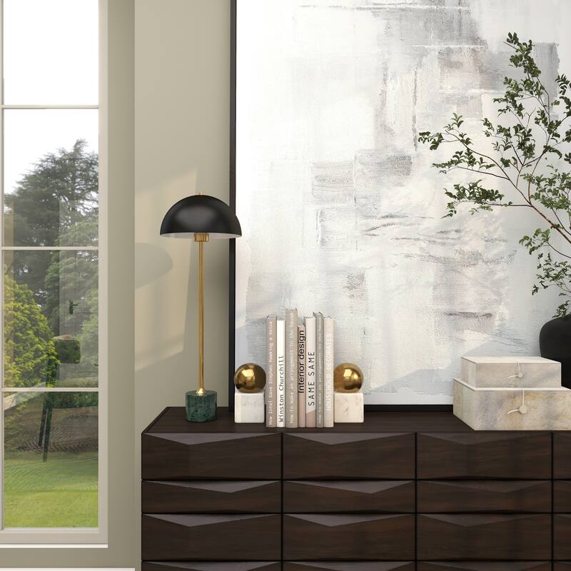 Metal Umbrella Style Room Desk Lamp with Marble Base - Black - Roche River Decor