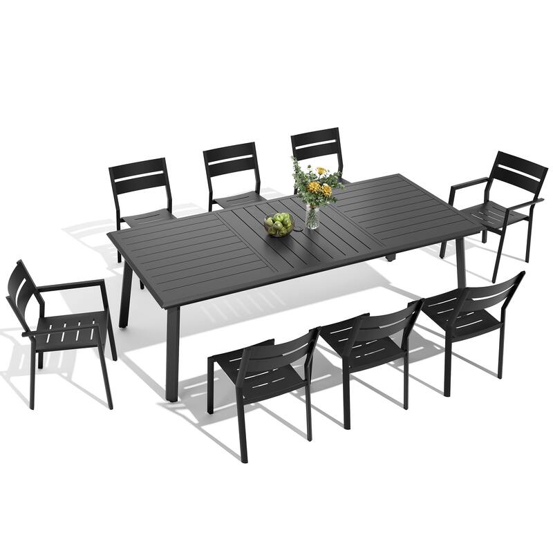 7/9 Piece Outdoor Patio Dining Set Aluminum Dining Table with Umbrella Hole and Stackable Chairs