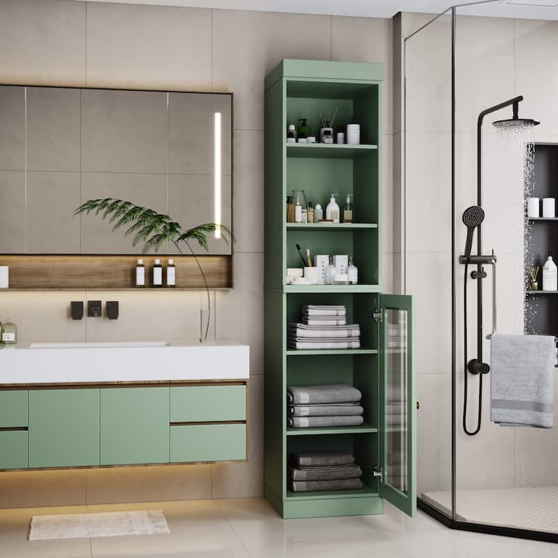 Palace Imports 100% Solid Wood 16.5" Bathroom Storage Cabinet with Clear Glass Doors and Adjustable Shelves