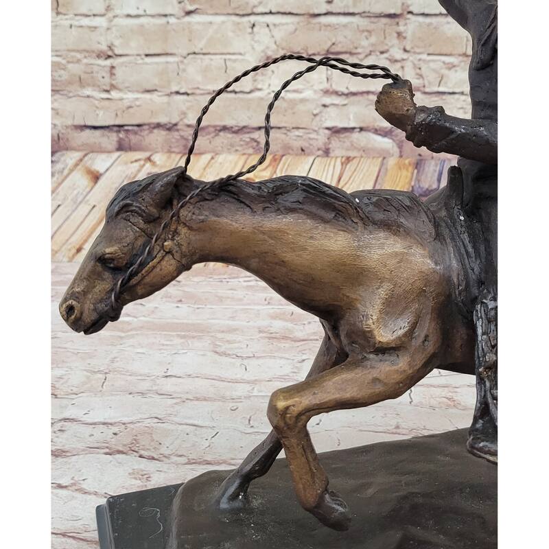 Will Rogers Solid Bronze C.M. Russell Bronze Cowboy Riding Horse Art Statue 16 Inches X 17 Inches