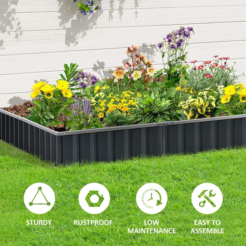 Galvanized Metal Planter Box Floor-Standing Garden Beds Raised Garden Bed with Open Bottom for Courtyard Vegetables Flowers