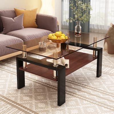 Rectangle Coffee Table with Tempered Glass Tabletop