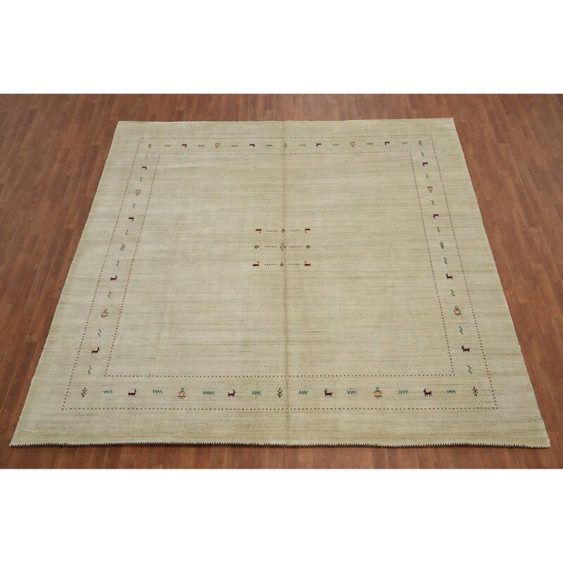 Hand Knotted Oriental 100% Wool Carpet Tribal Animal Pictorial Yellow & Gold Gabbeh Area Rug - 9' 11'' X 9' 11''