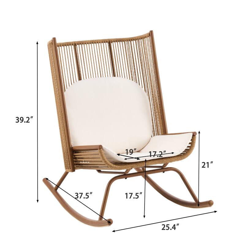 Christopher Knight Home - Modern Outdoor Metal Frame Woven High Arc Backrest Rocking Chair and Solid Acacia Wood Side Table Set