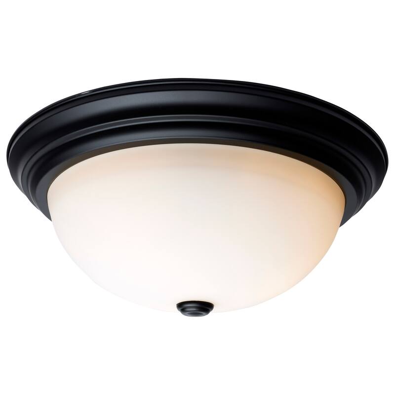 3 Light 15 Inch Flush Mount Matte Black Finish Opal Glass