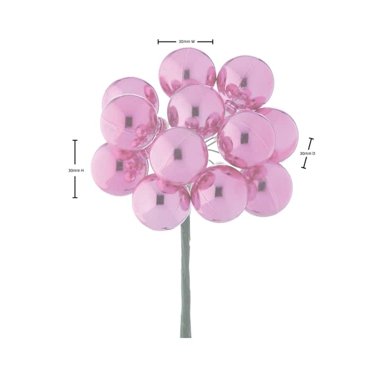 30mm Shatterproof Plastic 12 Bunch Shiney Stemball Set of 4