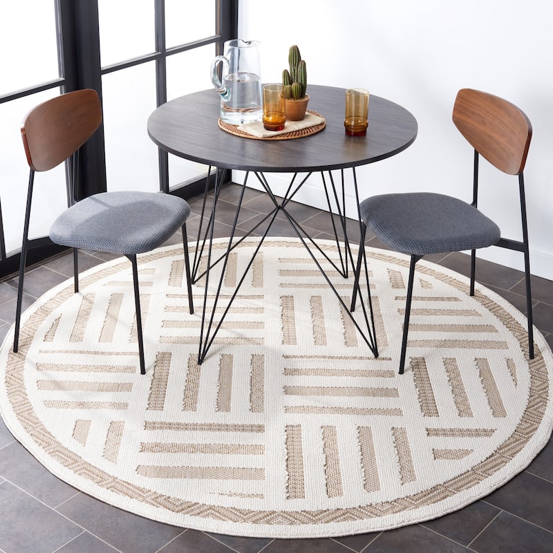 SAFAVIEH Global Kenny Geometric Rug - 6'7" Round - Ivory/Beige