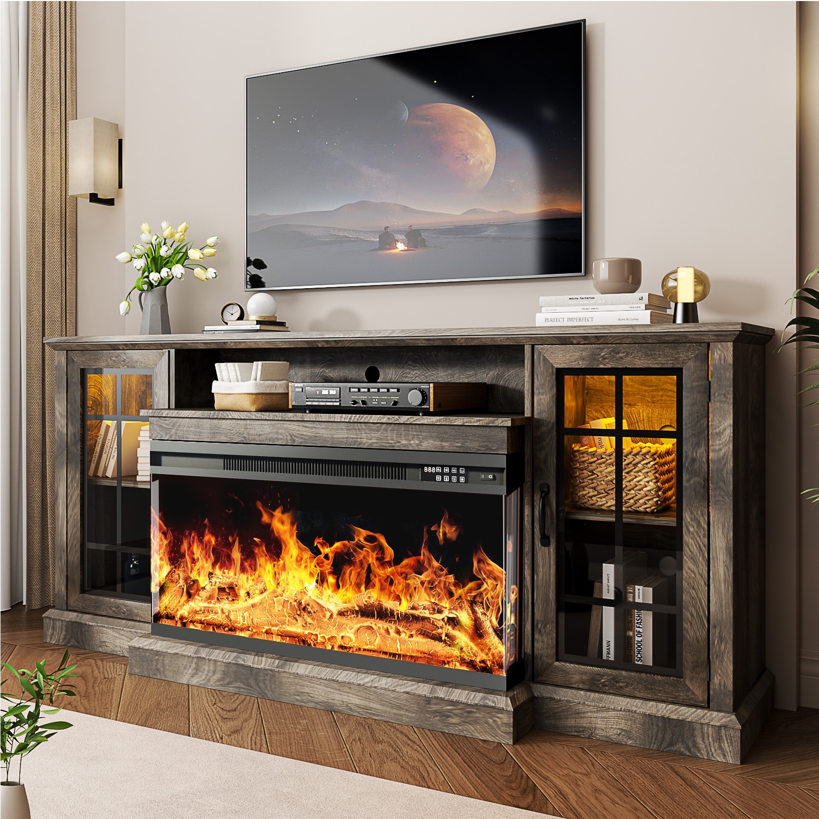 Fireplace tv stand for 75 inch tv sales