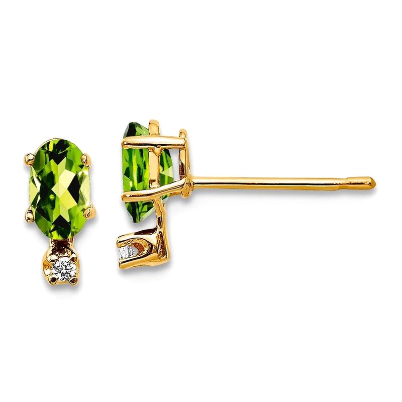 Curata 14k Yellow or White Gold Small Genuine Gemstone and Diamond Stud Earrings - 7x3mm - Peridot - Yellow