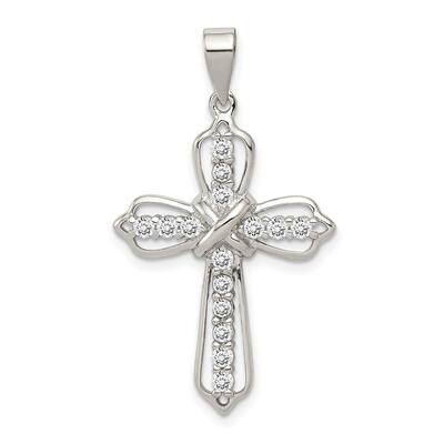Diamond2Deal 925 Sterling Silver CZ Cross Pendant (L- 35 mm, W- 21 mm)