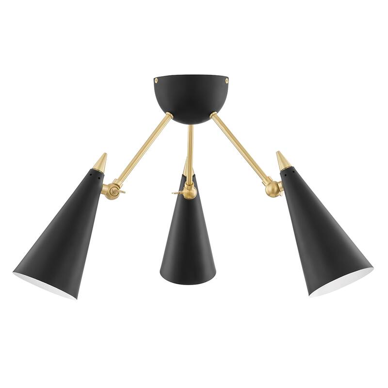 Mitzi by Hudson Valley Moxie 3-Light Aged Brass Semi Flush Mount - Soft Black