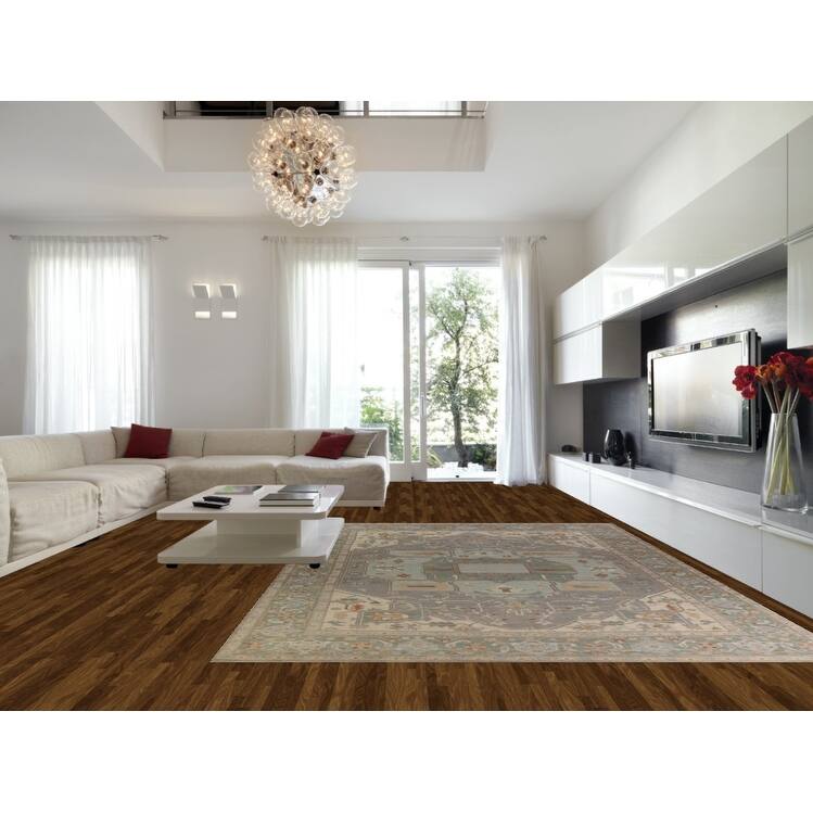 Hand Knotted Oriental 100% Wool Carpet Transitional Medallion Greys & Charcoal Oushak Area Rug - 14' 2'' X 10' 2''