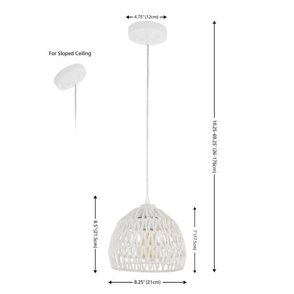 dimension image slide 13 of 19, Jigu 1-Light Woven Rattan/Iron LED Pendant, by JONATHAN Y