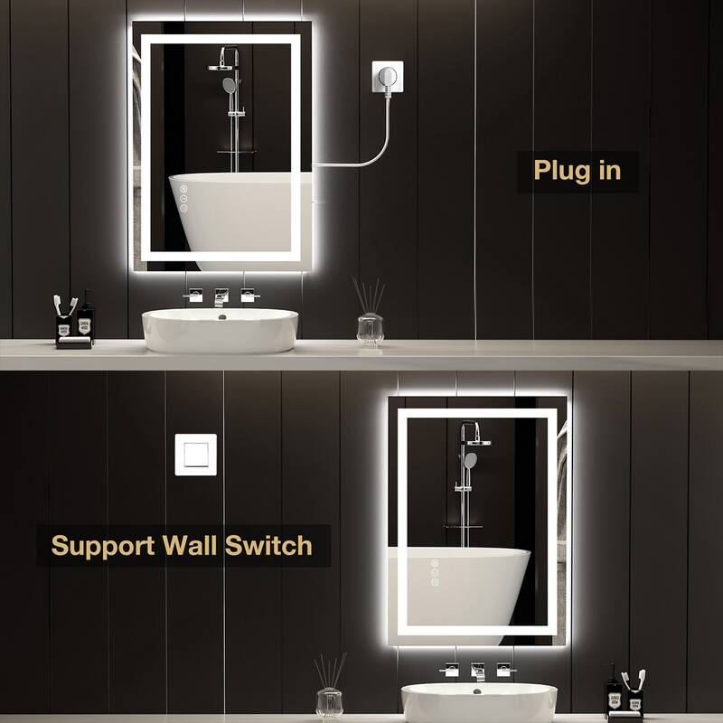 Bathroom Mirror with Lights 20x28, Lighted Vanity Mirror Wall Mounted with Front and Backlit, - White