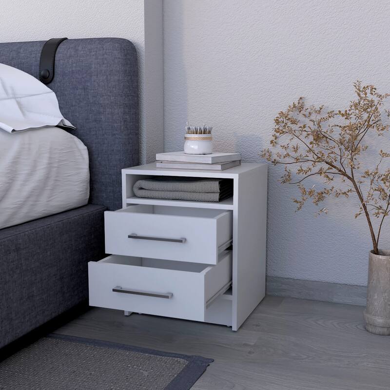 Functional 2-Drawer Nightstand with Open Shelf for Bedroom Essentials