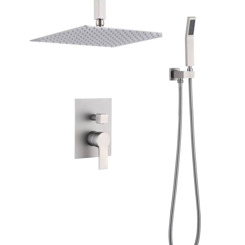 Topcraft Ceiling Mount Rainfall Shower System with Handheld Showerhead - 12inch - Brushed Nickel