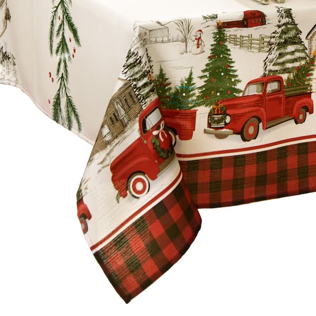 Vintage Christmas Tree Farm Holiday Tablecloth - 60x144