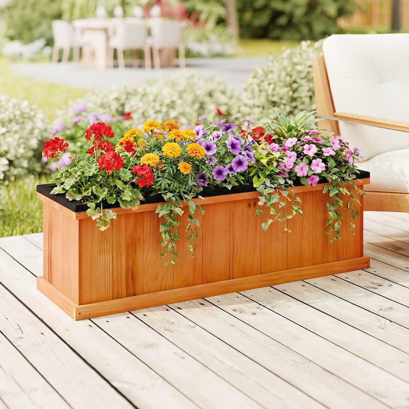Gymax 2PCS Wood Raised Garden Bed w/Drainage Holes Liner for Flowers