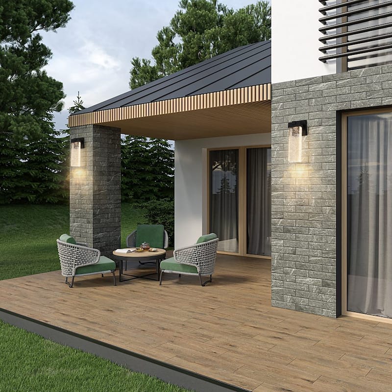 2-Pack Outdoor Wall Light Fixture, Weatherproof LED Wall Sconce with Bubble Crystal and Light Sensor, 12W Per Lamp